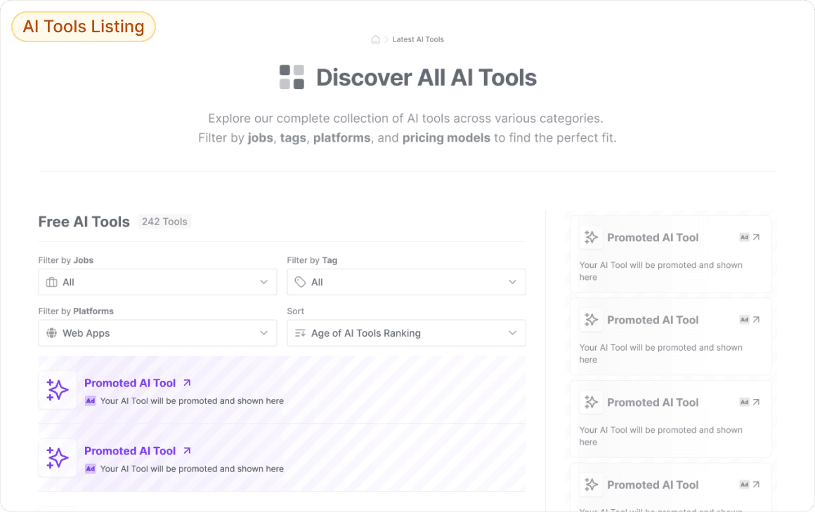 All AI Tools – Appear in the main AI tools directory.
