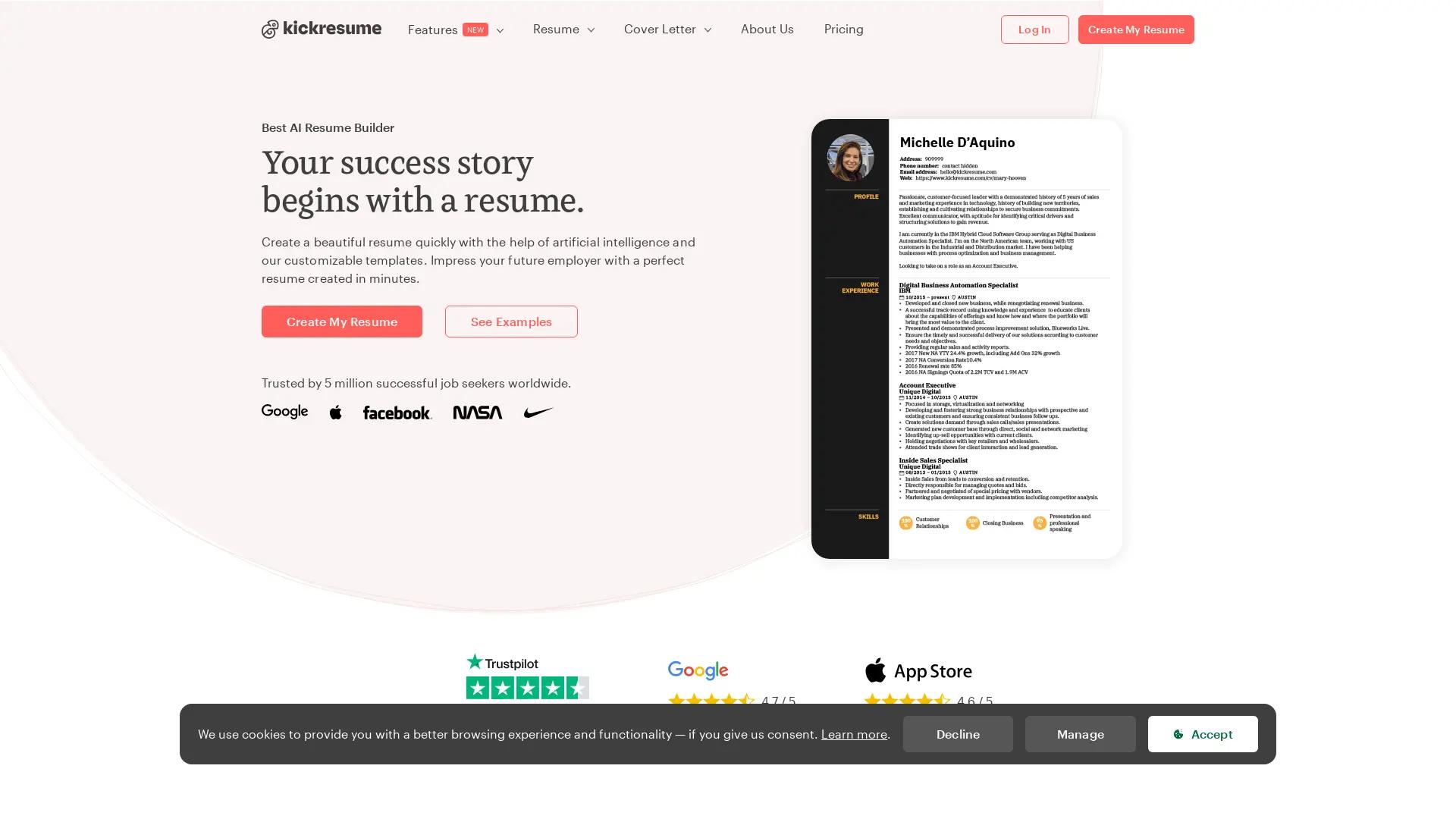 Kickresume screenshot