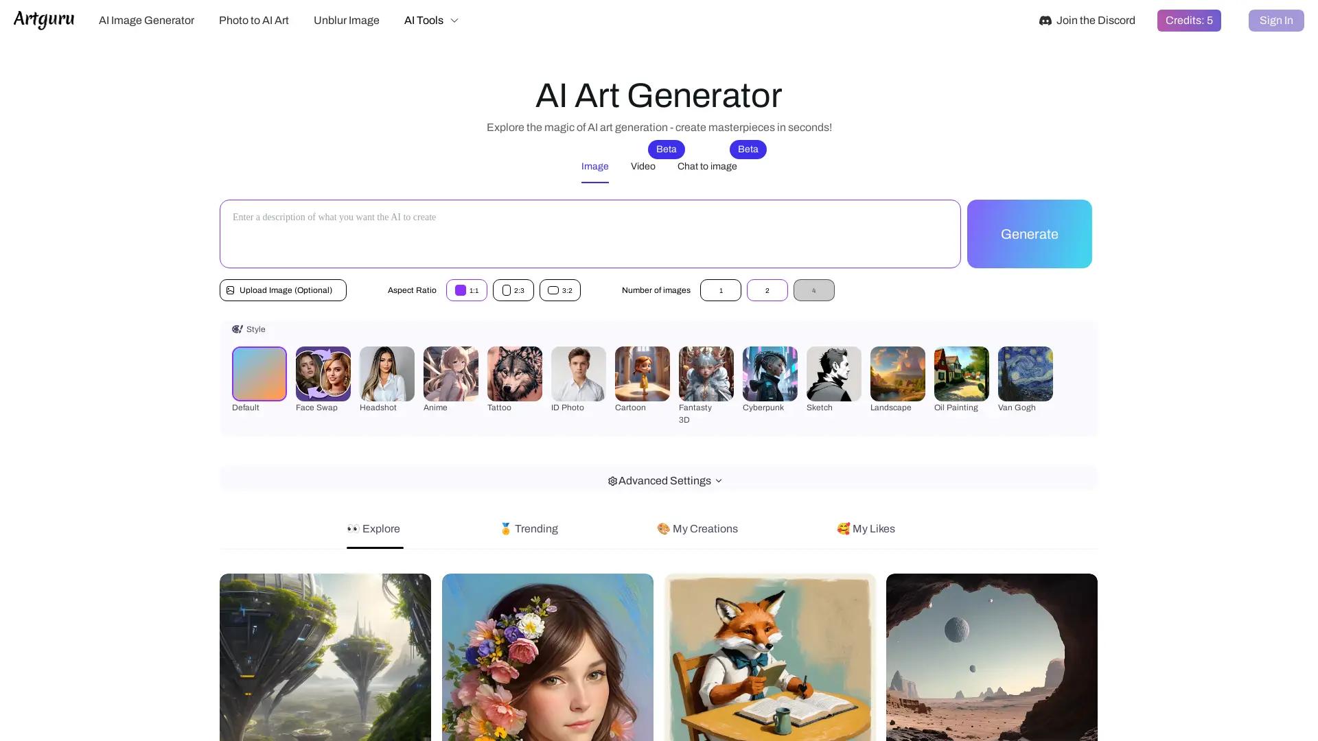 Artguru AI Art Generator screenshot