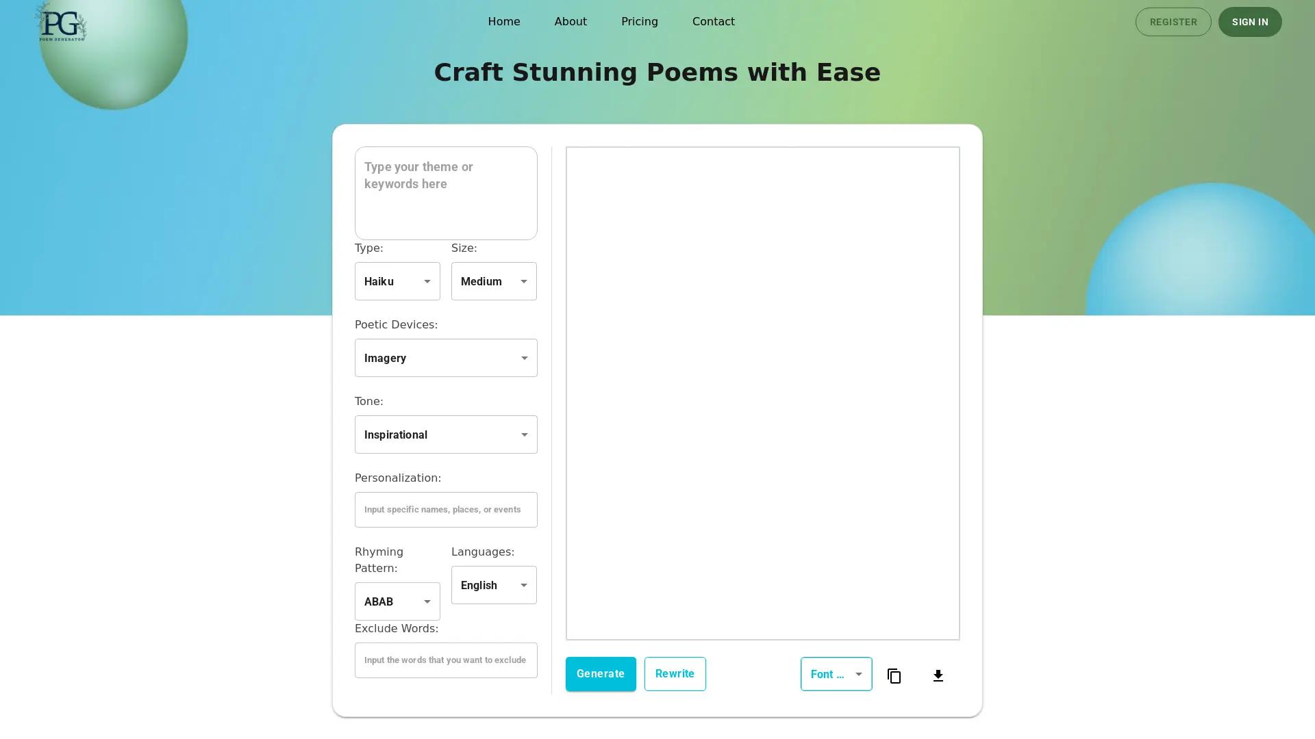 AI Poem Generator screenshot