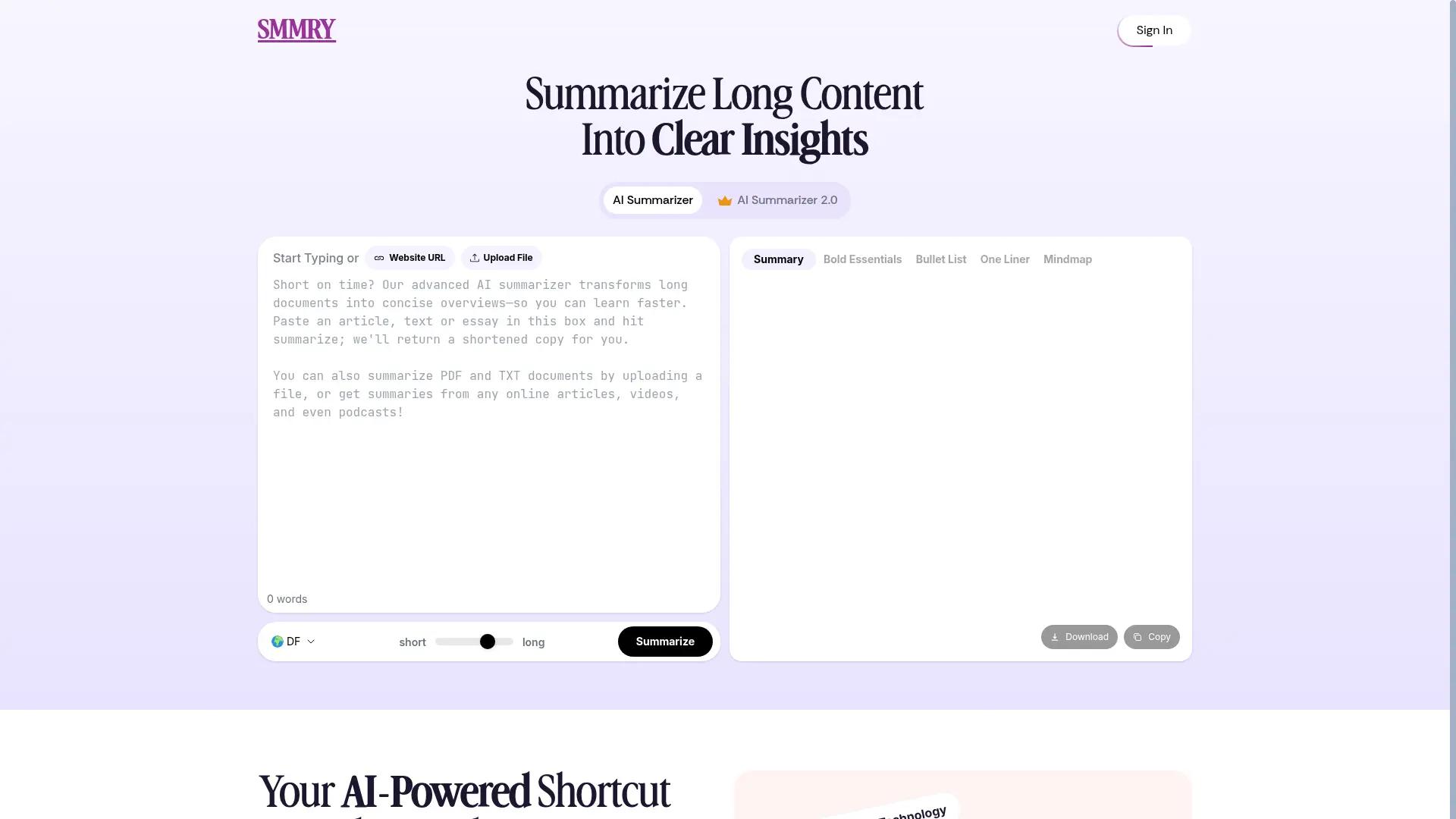SMMRY screenshot