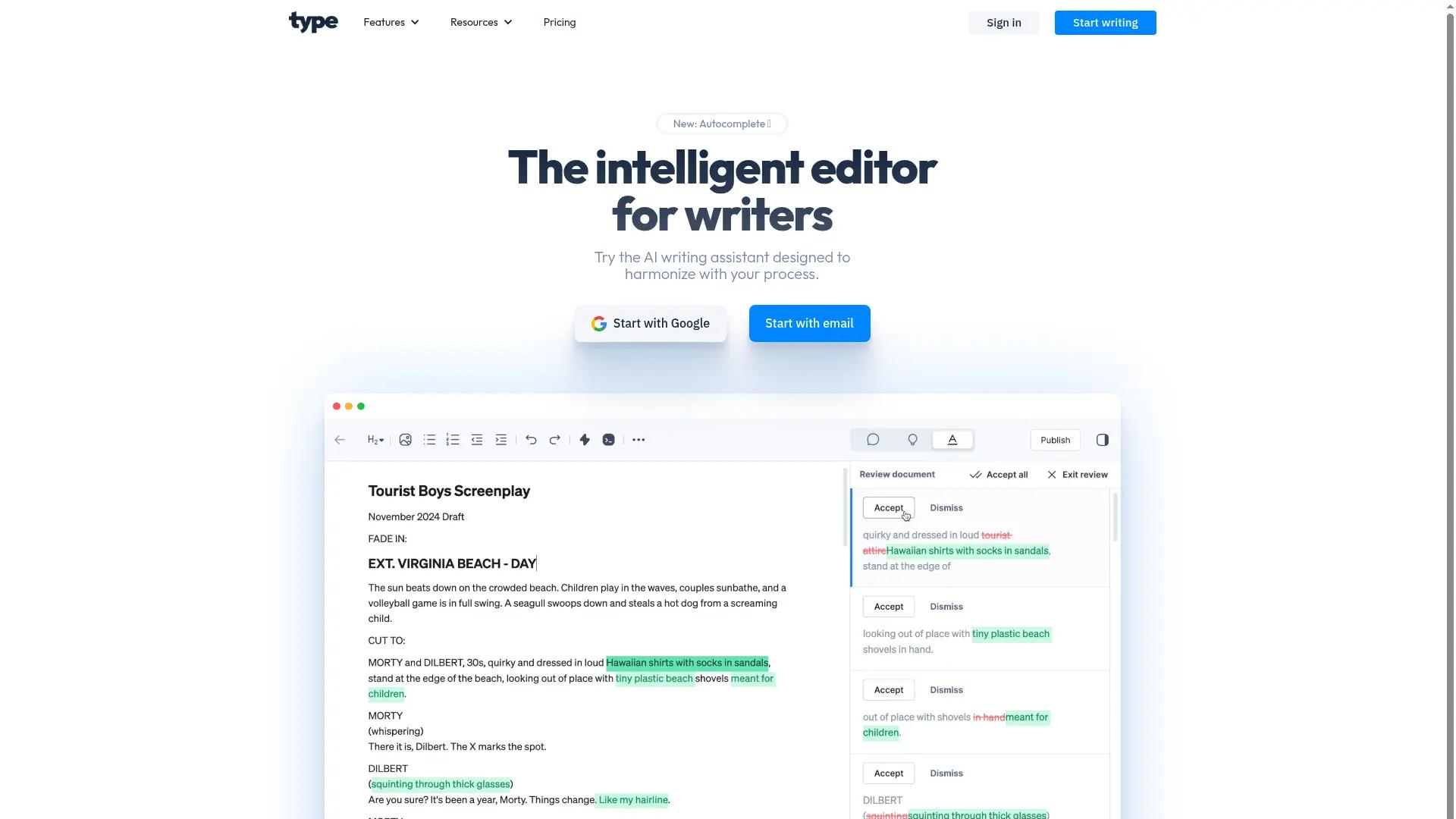 Type screenshot